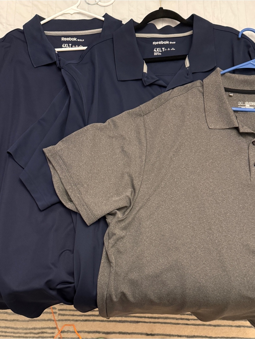 4XL Reebok & Under Armour Men’s Performance Polos - 2 Navy & 1 Gray
